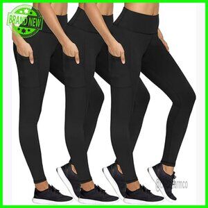 Fleece Lined Leggings with Pockets Tummy Control Thermal Yoga Pants Plus Size